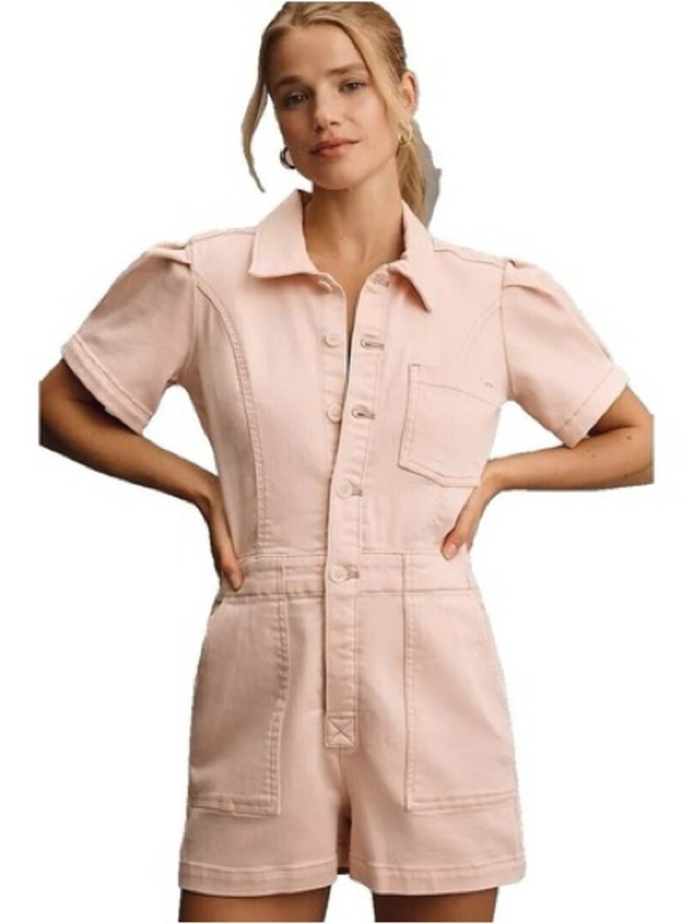 Pilcro Blush Pink Short-Sleeve Denim Romper Size 10